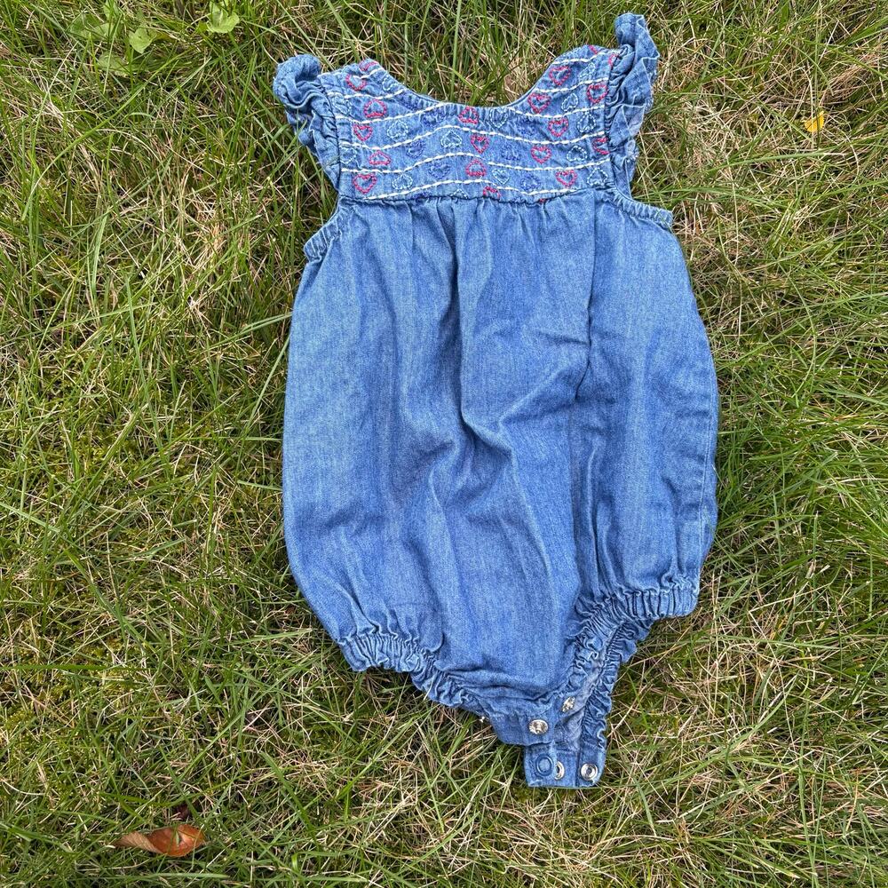 3/6 Months Jean Outfit Little Girls with Embroidery Hearts